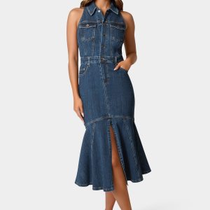 Halter Midi Denim Dress