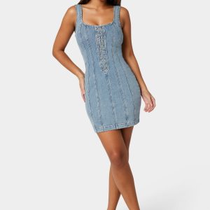 Fitted Lace Up Denim Dress