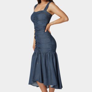 Ruched Denim Dress