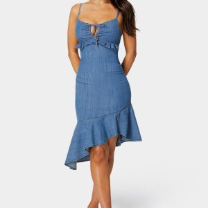 Ruffle Hem Light Weight Denim Dress