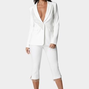 Mid Waist Rhinestone Fringe Capri