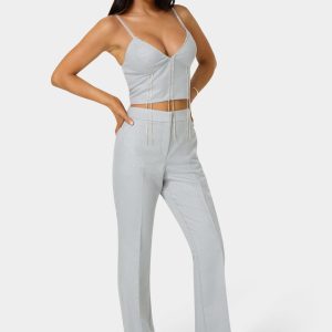 Glittery High Waist Mini Flare Leg Pant