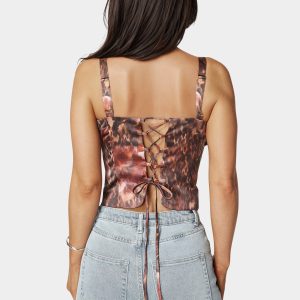 Tie Front Ruched Bust Satin Corset