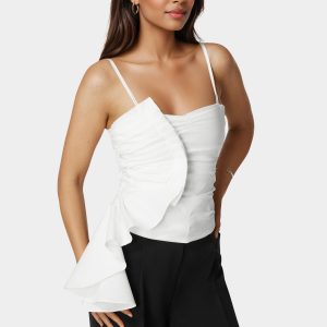 Poplin Asymmetric Ruffle Top