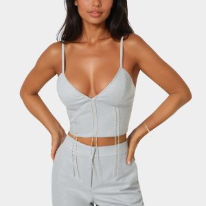 Glittery Rhinestone Chain Fitted Top