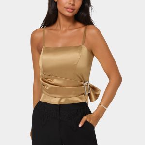 Satin Rhinestone Buckle Corset Top