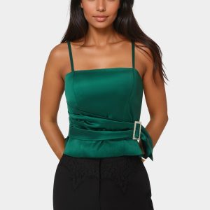 Satin Rhinestone Buckle Corset Top