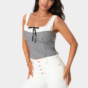Gingham Front Tie Top