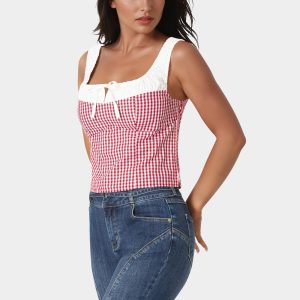 Gingham Front Tie Top