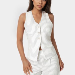 Pinstripe Linen Back Bow Vest