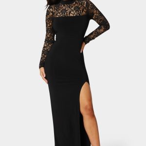 Mock Neck Lace Bodice Maxi Dress