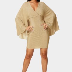 Plunge Neck Drama Cape Dress