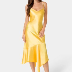 Satin V-Neck Hanky Maxi Dress