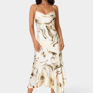 Printed Satin V-Neck Hanky Dress