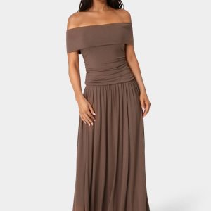 Off the Shoulder Drop Waist Maxi Dress
