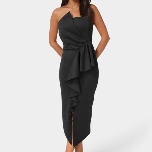 Strapless Cascade Midi Dress
