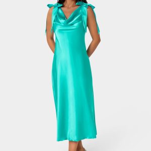 Bow Strap Satin Midi Dress