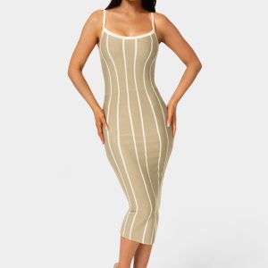 Striple Knit Bodycon Midi Dress