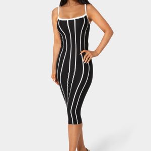 Striple Knit Bodycon Midi Dress