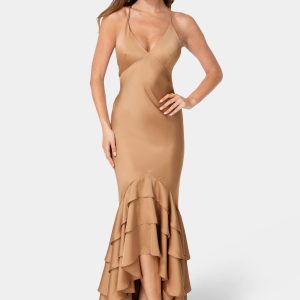 Tiered Satin High Low Gown
