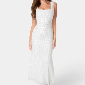 Square Neck Hotfix Mesh Maxi Dress