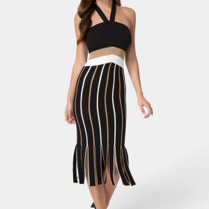 Carwash Fringe Knit Halter Dress