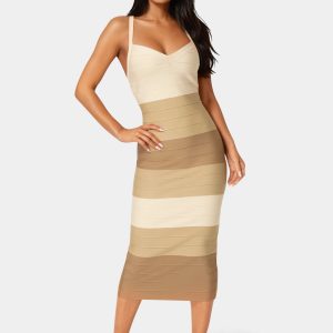 ColorBlock Bandage Midi Dress
