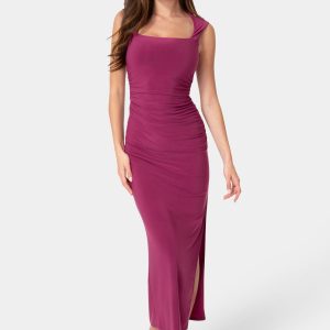 Square Neck High Slit Midi Dress