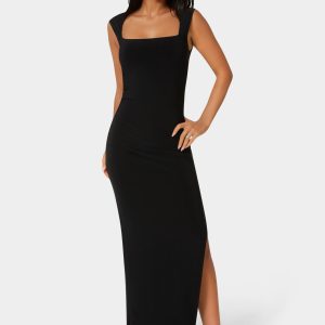 Square Neck High Slit Midi Dress