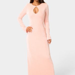 Long Sleeve Open Neck Slinky Maxi Dress