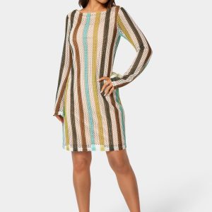 Striple Long Sleeve Slim Dress