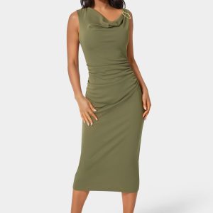 One Shoulder Trim Strap Midi Dress