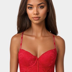Lace and Mesh Push Up Bustier Long Line Bra