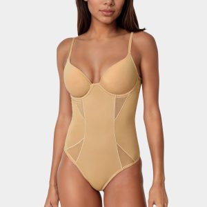 Microfiber and Mesh Detail Shaping Bodysuit