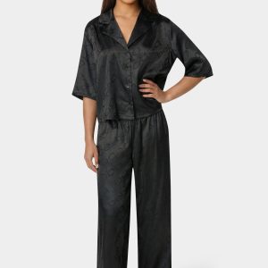 2pc Satin Notch Collar Pant Set