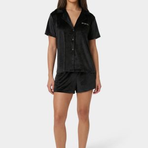 2pc Velour Super Soft Notch Collar Lounge Short Set