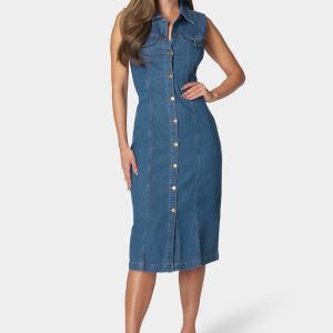 Sleeveless Front Button Denim Dress