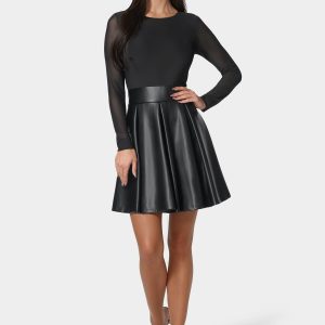 Faux Leather Flare Dress