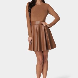 Faux Leather Flare Dress