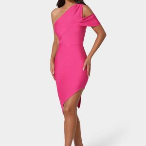 Asymmetrical High Slit Bandage Midi Dress