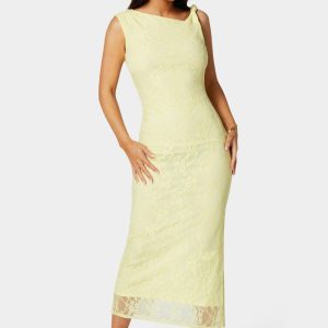 Twist Sleeve Lace Midi Dress