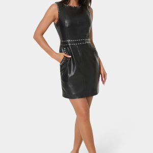 Faux Leather Stud Seam Dress
