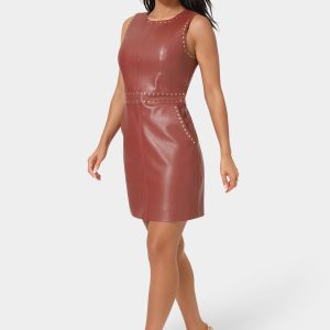 Faux Leather Stud Seam Dress