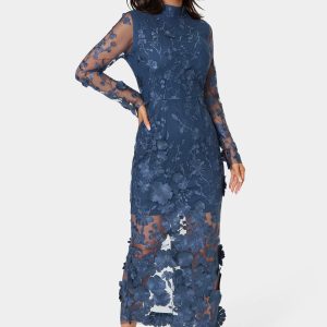 3D Floral Mockneck Midi Dress