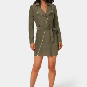Faux Suede Moto Dress