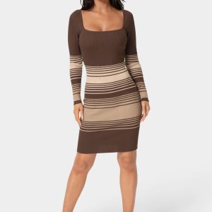 Stripe Rib Sweater Midi Dress