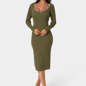 Long Sleeve V-Neck Midi Sweater Dress