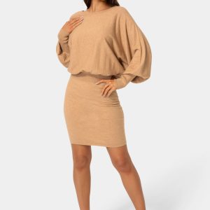 Scoop Neck Blouson Sweater Midi Dress
