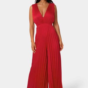 Bare Deep V Pleated Satin Jumpsuit