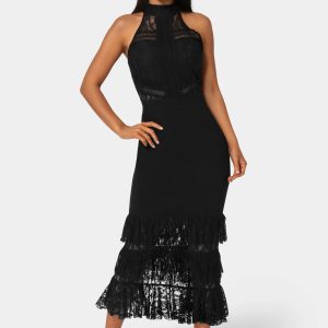 Halter Tiered Lace Midi Dress